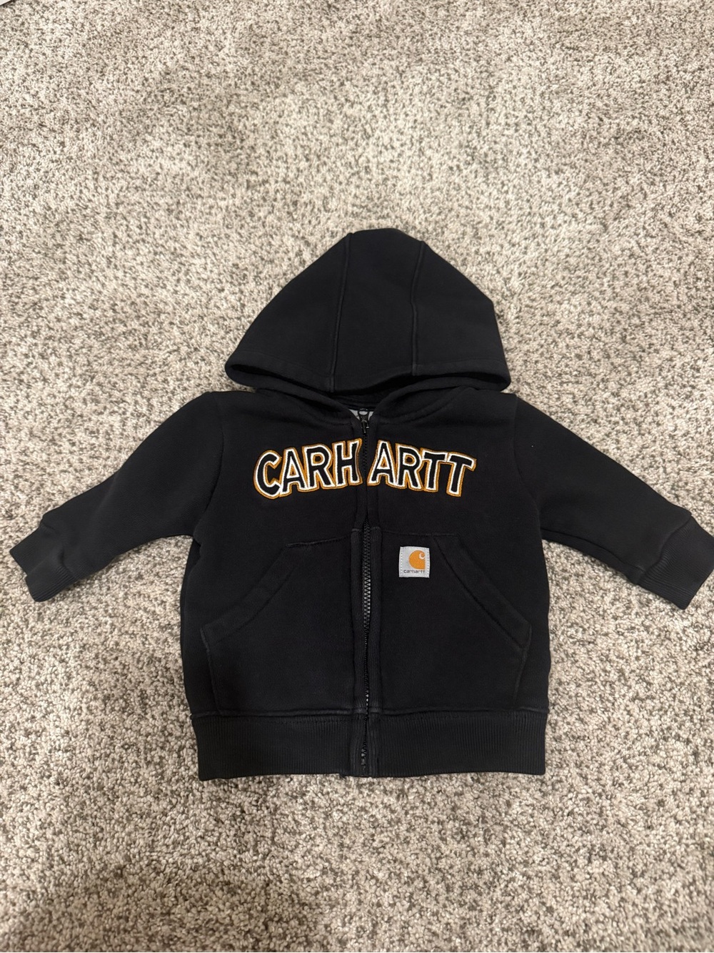 Carhartt Kids Black Hooded Zip Sweatshirt with Gold Lettering